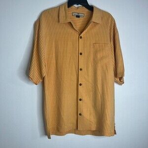 Tommy Bahama 100% SILK Orange Button Down Short Sleeve Men's Sz M